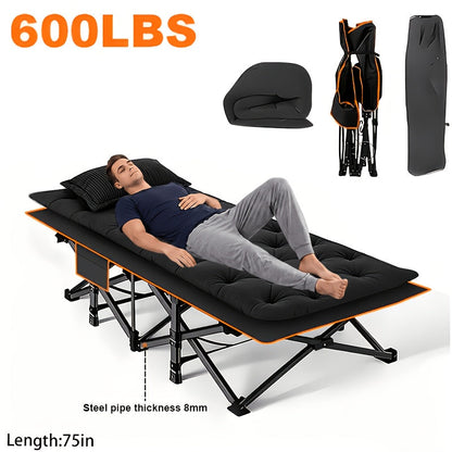 Lit de camp pliant robuste avec matelas pour adultes – Capacité de 500/600/700 lb, lit d'extérieur portable avec sac de transport pour tentes, camping et voyages – 3 modèles, 3 couleurs