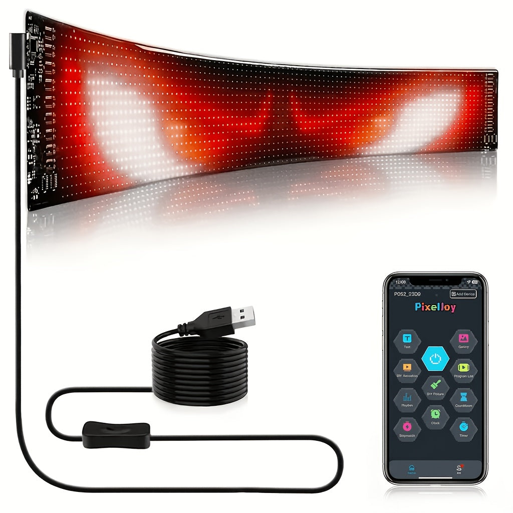 Panneau matrice LED flexible – Contrôlé par application Bluetooth, alimenté par USB, enseigne à texte et animation personnalisables pour voitures, magasins, hôtels, événements et décorations de fête – Tailles multiples