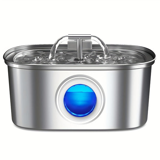 Fontaine à eau pour animaux 3,2 L en acier inoxydable, intelligente et automatique - Distributeur silencieux avec jet type robinet et fenêtre transparente pour chats et chiens, filtres et puce de détection en option