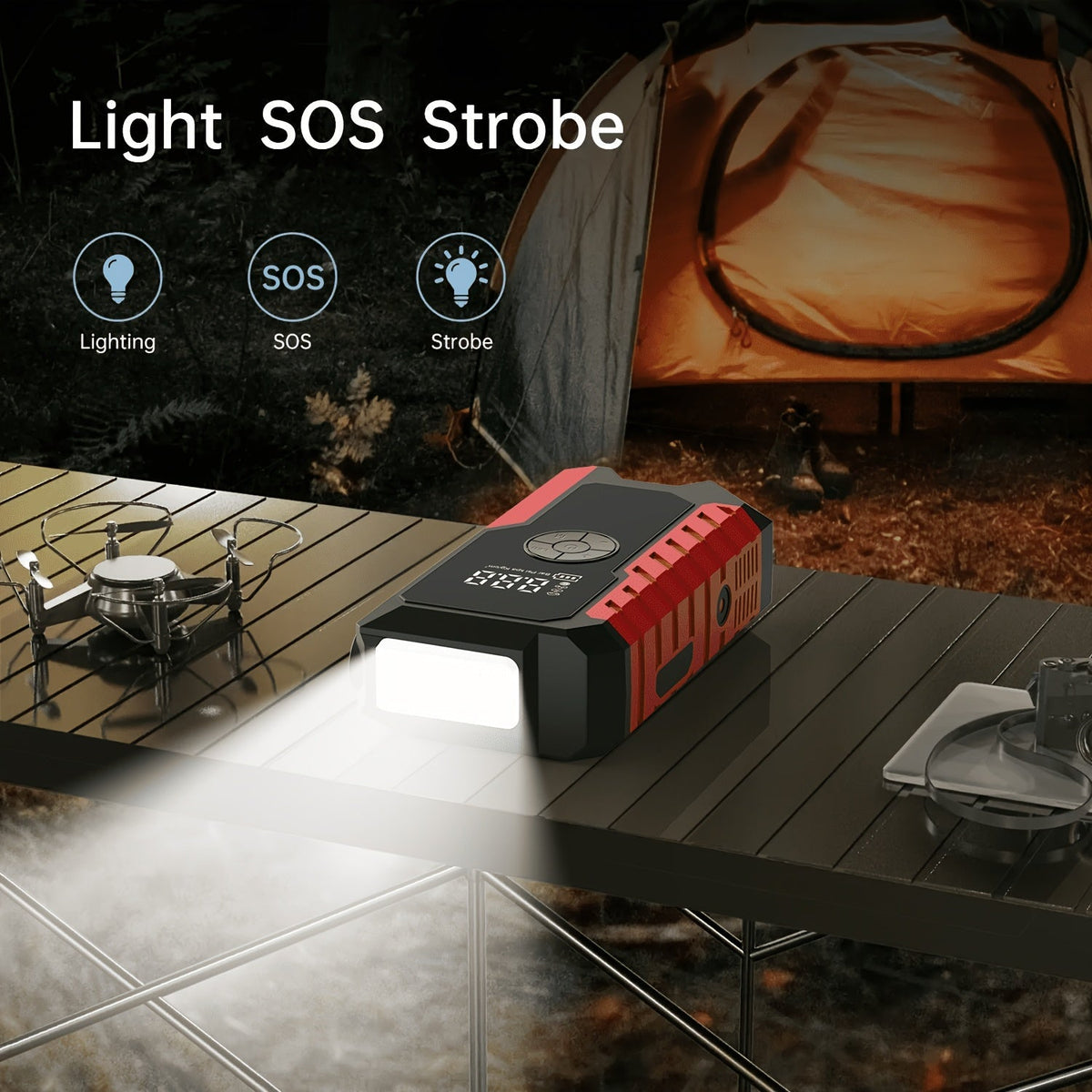 Démarreur de batterie portable 5000A avec compresseur d'air 150 PSI – Booster de batterie tout-en-un 10000mAh, port Type-C, lampe LED pour voitures essence et diesel 12V, camions, SUV et motos