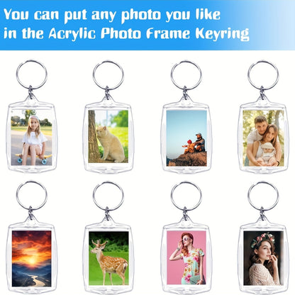 150 porte-clés cadres photo en acrylique avec pompons colorés – Lot de porte-clés photo transparents à clipser pour loisirs créatifs, porte-clés personnalisés en gros, cadeaux d'invités et souvenirs