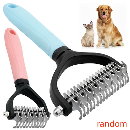 Peigne de démêlage pour animaux, lot de 2, râteau à sous-poil double face pour chiens et chats – Brosse de mue en acier inoxydable pour éliminer les nœuds, les enchevêtrements et les poils morts, pour grandes et petites tailles