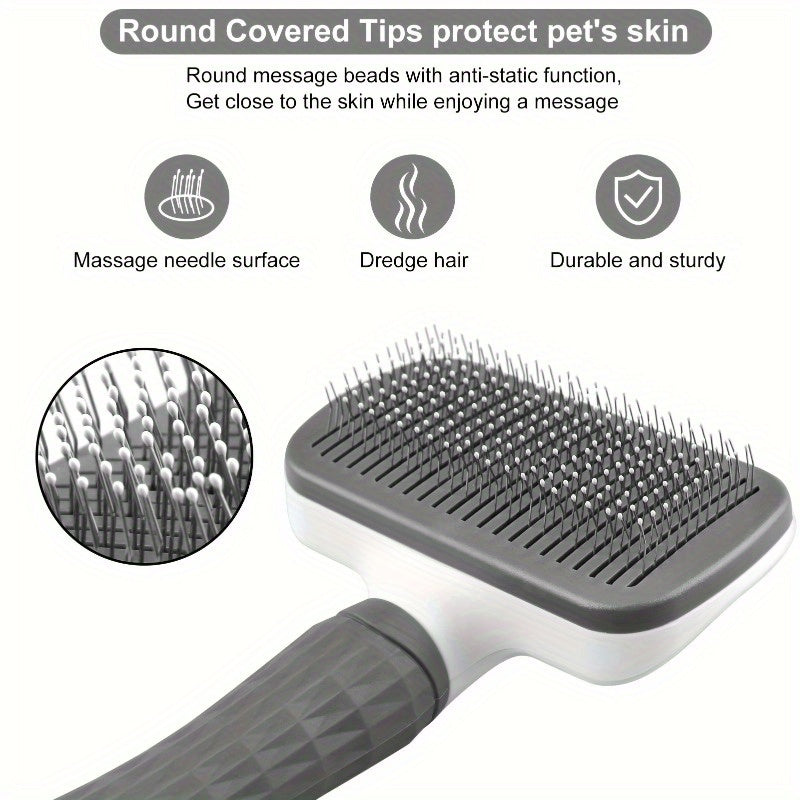 Brosse de toilettage autonettoyante pour animaux – Outil de massage et de démêlage doux pour la peau pour chiens et chats à poils longs et courts – Brosse carde facile à démonter et autonettoyante en un clic pour l'élimination des poils morts