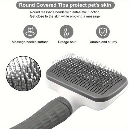 Brosse de toilettage autonettoyante pour animaux – Outil de massage et de démêlage doux pour la peau pour chiens et chats à poils longs et courts – Brosse carde facile à démonter et autonettoyante en un clic pour l'élimination des poils morts