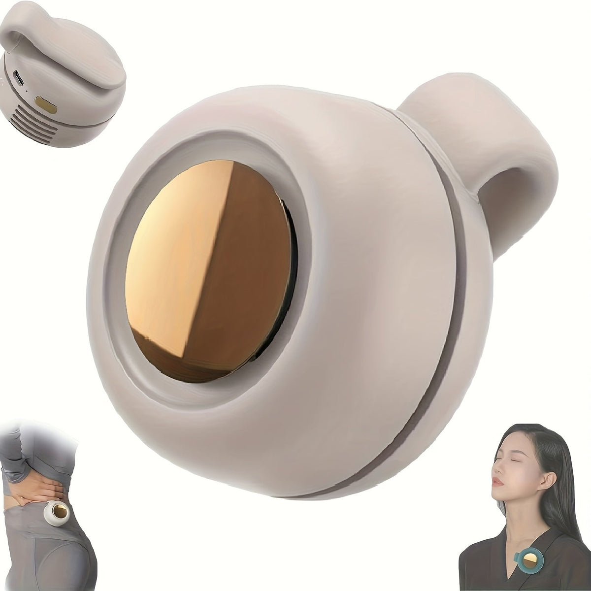 Mini ventilateur de cou sans pales à clipser, rechargeable par USB, 3 vitesses, flux d'air à 360°, ventilateur portable mains libres à suspendre à la taille pour la randonnée, le camping, les voyages, le golf et les activités en plein air