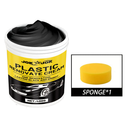 Polish pour plastiques et rénovateur de pneus 400 g avec éponge – Restaurateur tout-en-un pour tableau de bord, sièges et pare-chocs, formule PVC longue durée, éclat sans traces, application facile pour entretien automobile