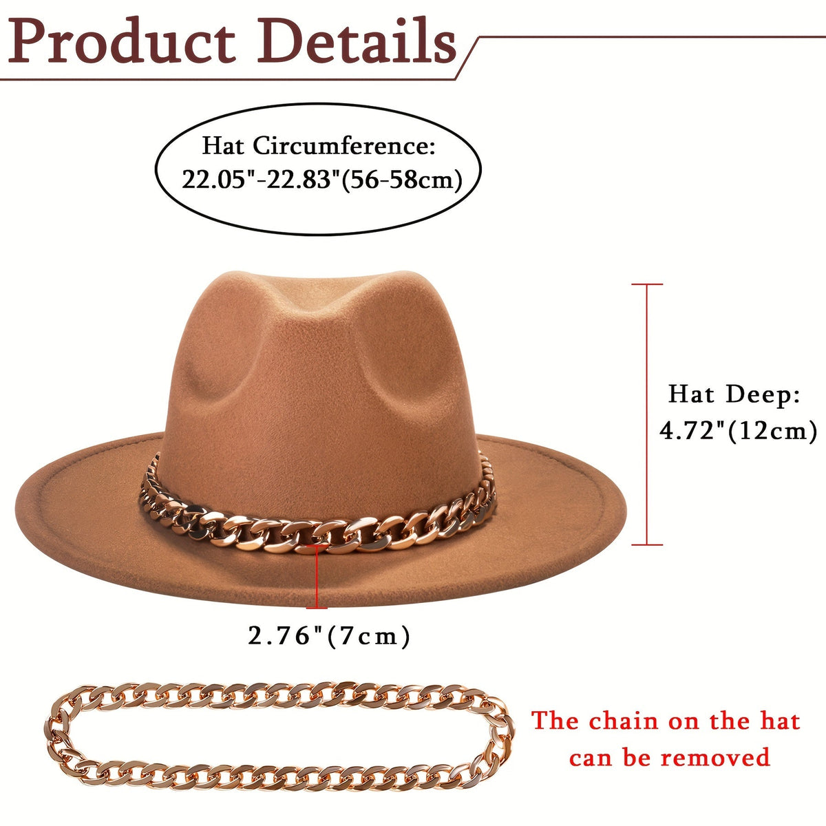 Chapeau de cow-boy à larges bords pour hommes et femmes – Fedora en feutre style western, chapeau style Panama Trilby jazz classique, chapeau de soleil pour festivals en plein air, voyages et tenue décontractée au quotidien