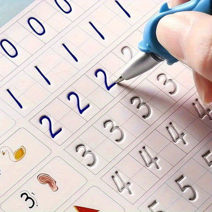 Lot de 4 cahiers d'exercices de calligraphie magiques réutilisables avec stylo et 8 recharges, cahiers d'entraînement à l'écriture pour enfants, kit d'écriture à l'eau réutilisable, cadeau de Noël pour enfants