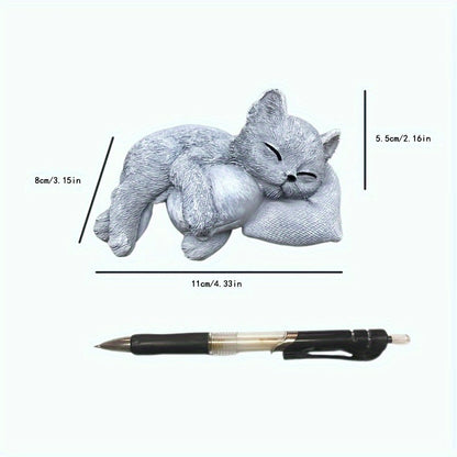 Resin Lying Cat Memorial Statue – Lifelike Sleeping Cat Sculpture for Garden Tombstone, Outdoor Lawn Courtyard & Indoor Living Room Desk Decor, Pet Cat Loss Sympathy Gift Ornament