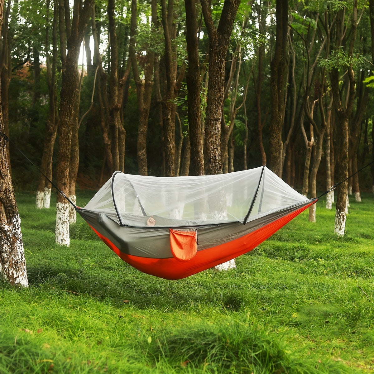Hamac de camping double 3-en-1 avec moustiquaire et pare-soleil – Léger, portable et durable, idéal pour le camping, la randonnée, le trekking et les pique-niques dans les parcs, 7 coloris au choix