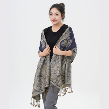 Phoenix Tail Paisley Pashmina Scarf – Thick Warm Wrap Shawl for Women, Luxurious Soft Fabric in 17 Vibrant Colors, Versatile for Formal Events, Everyday Wear & Gifting