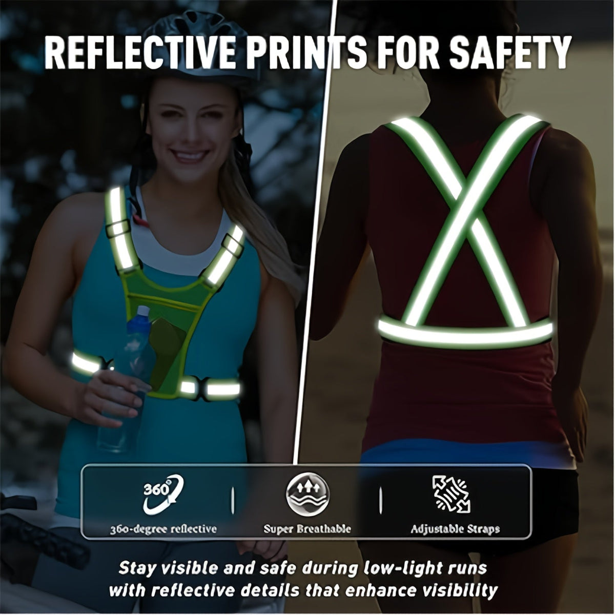 Lot de 2 gilets de running réfléchissants avec support pour téléphone et 2 bracelets réfléchissants – Équipement de sécurité haute visibilité pour hommes et femmes, jogging, promenade de chien, cyclisme