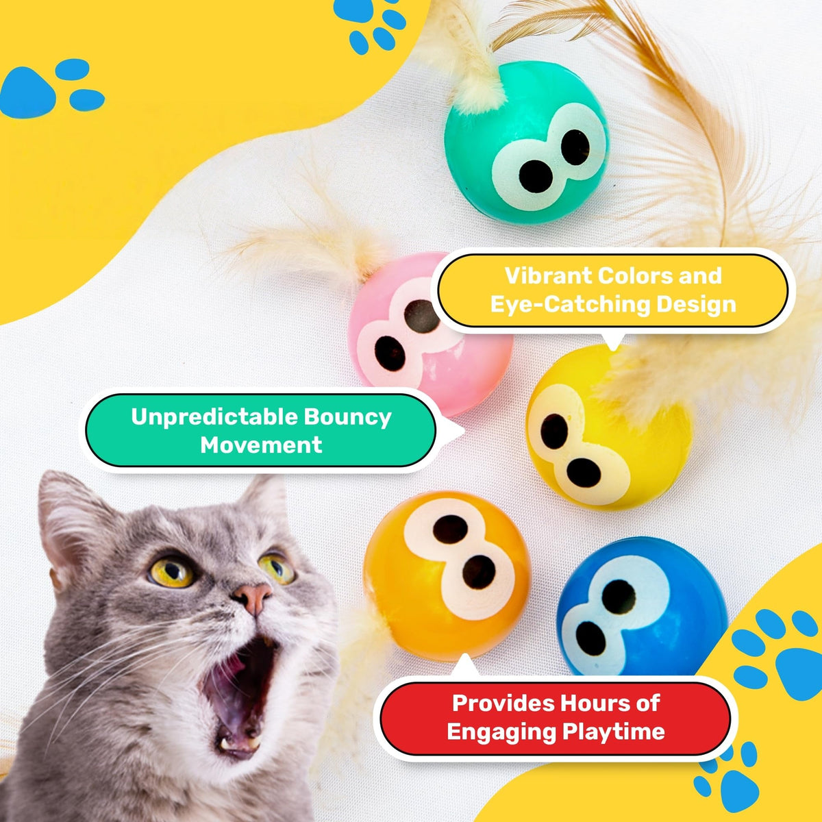 Lot de 5 balles rebondissantes pour chaton – Ensemble de jouets en plastique pour jeu autonome, chats d'intérieur et petites races, jouet interactif de chasse et d'exercice pour le développement du chaton, jouet anti-ennui pour chat