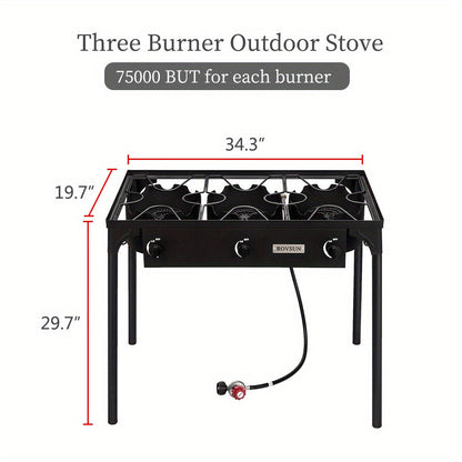 Réchaud à propane haute pression 100 000 - 225 000 BTU - Réchaud de camping extérieur robuste en fonte avec pieds détachables, régulateur certifié CSA, 1 ou 3 brûleurs pour le camping, les fêtes d'avant-match et le brassage