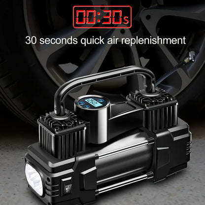 Compresseur d'air portable 12V 150 PSI – Pompe à air automatique à double cylindre avec manomètre numérique LED, arrêt automatique et lampe LED pour voiture, SUV, camion, vélo, ballon de basket et structures gonflables