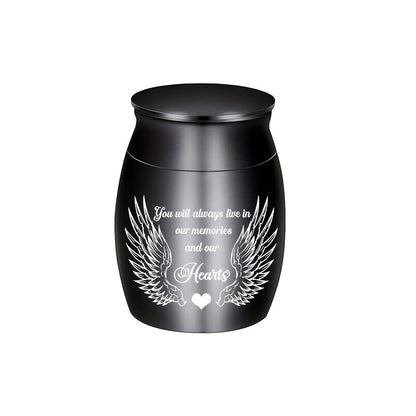 Small Keepsake Cremation Urn for Human or Pet Ashes – Mini Aluminum Alloy Funeral Urn with You Will Live in Our Memories Engraving, Memorial Ash Holder for Adults & Pets, Silver or Black