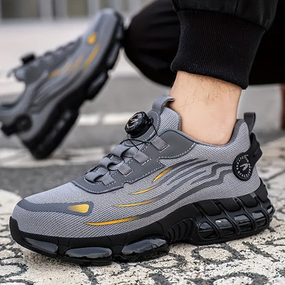 Chaussures de travail respirantes pour hommes – Chaussures de sécurité durables avec bandes réfléchissantes, semelle légère et amortissante pour l'industrie, la construction et un usage quotidien, disponibles en noir et gris, tailles US 6 à 11