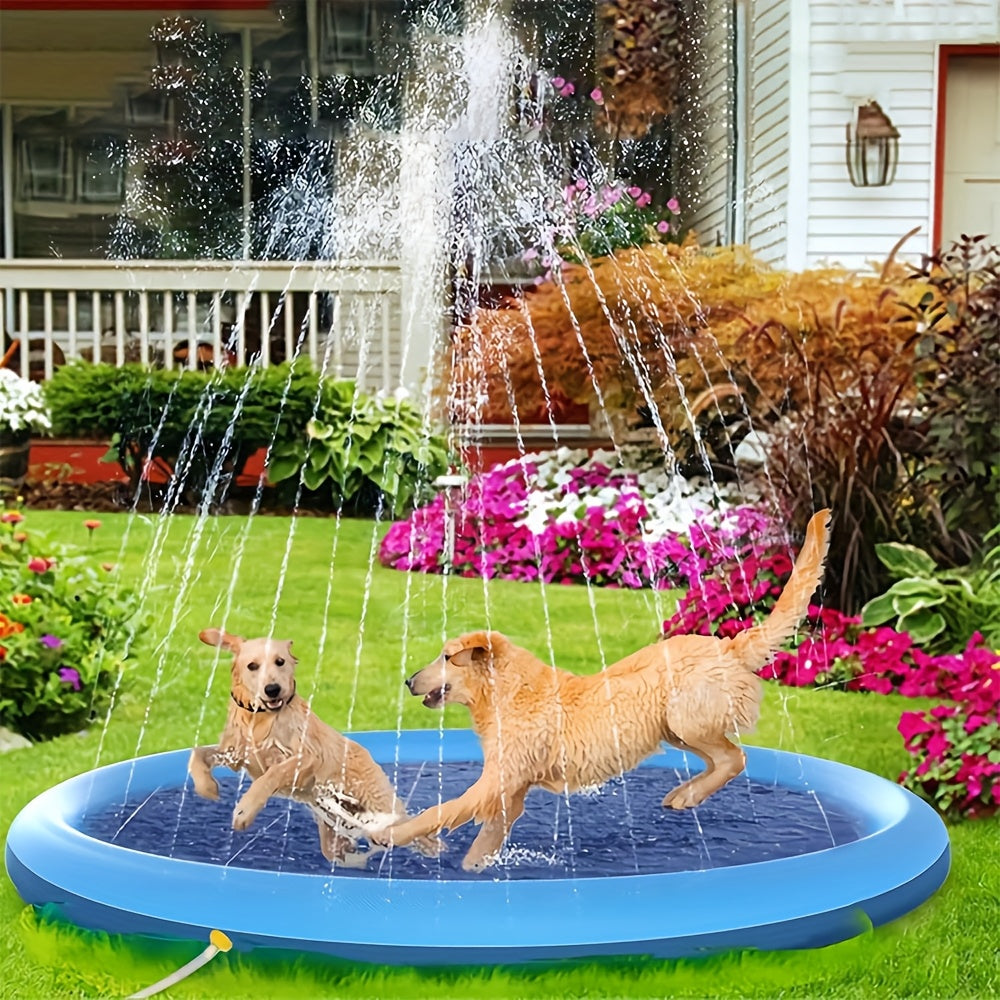 Tapis de douche et pataugeoire portable pour chiens – Piscine pour animaux pliable, ultra-épaisse (0,6 mm) et antidérapante, tapis de jeu aquatique rafraîchissant avec arroseur pour petits chiens, chiots et chats