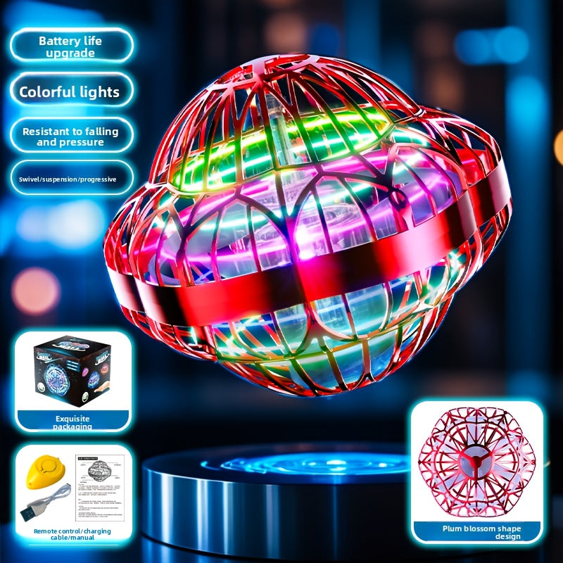 Jouet volant intelligent en forme de soucoupe volante, drone hexagonal rotatif à vol autonome, contrôlé par la main, robot volant d'intérieur, cadeau d'anniversaire ou de Noël pour enfants et adultes, bleu, violet, rouge