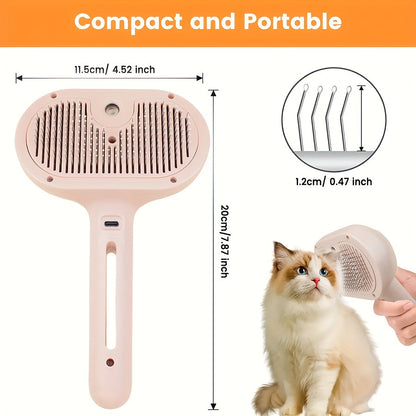 3-in-1 Automatic Steam Pet Grooming Brush – Anti-Shedding Hair Remover with Stainless Bristles for Long & Short Haired Dogs and Cats, Low-Voltage Safe Deshedding Tool