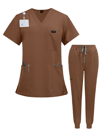 Ensemble d'uniformes médicaux unisexes pour infirmiers, médecins, personnel vétérinaire et dentaire - Vêtements de travail professionnels pour bloc opératoire en tissu extensible confortable - Disponible du S au XXL en 7 couleurs