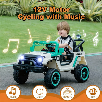 Voiture électrique pour enfants 12V avec télécommande parentale – Véhicule électrique à batterie avec suspension à ressorts, lumières LED, lecteur de musique, ceinture de sécurité, pour garçons et filles de 3 à 8 ans