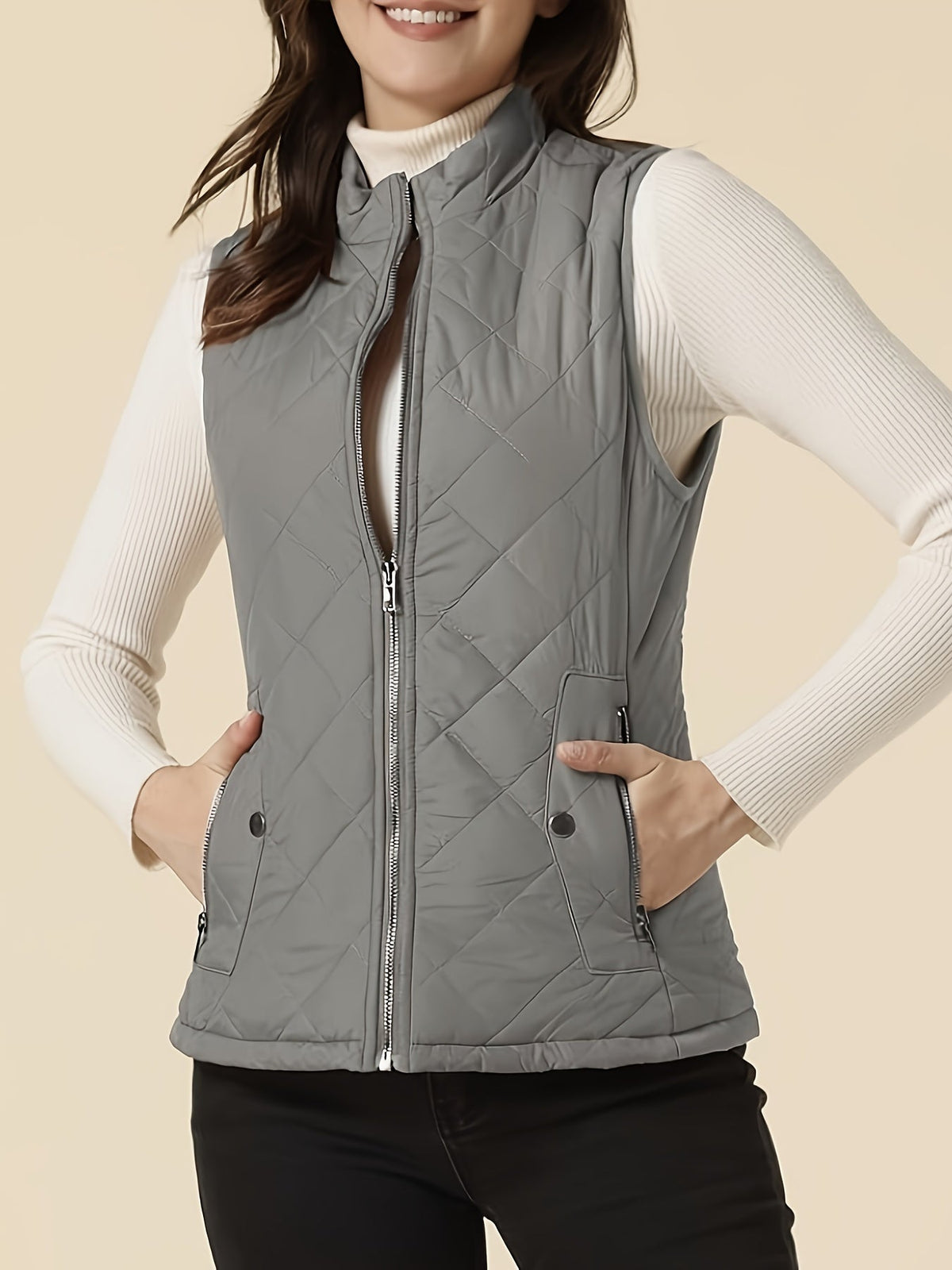 Women's Lightweight Quilted Vest – Stand-Up Collar Zip-Up Sleeveless Jacket 120g Polyester Lined Fall Winter Casual Outdoor Layering Gilet