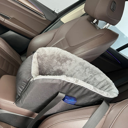 Lit pour console centrale de voiture pour animaux de compagnie - Panier pour chien et chat amovible avec sac à main détachable, transporteur toutes saisons pour console de voiture, gris et noir, compagnon de voyage confortable