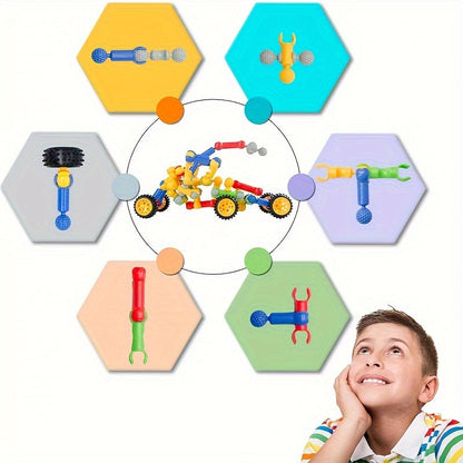 Ensemble de construction STEM de 83 pièces pour garçons et filles – Jeu de construction éducatif et créatif avec couleurs aléatoires – Kit d'ingénierie amusant – Cadeau d'anniversaire et de Noël pour enfants de 3 à 10 ans