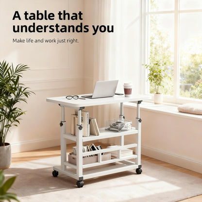 Bureau mobile portatif avec roulettes et table élévatrice à hauteur réglable – Petit bureau d'ordinateur pour lit, canapé, loisirs créatifs ou bureau à domicile, en noir ou blanc