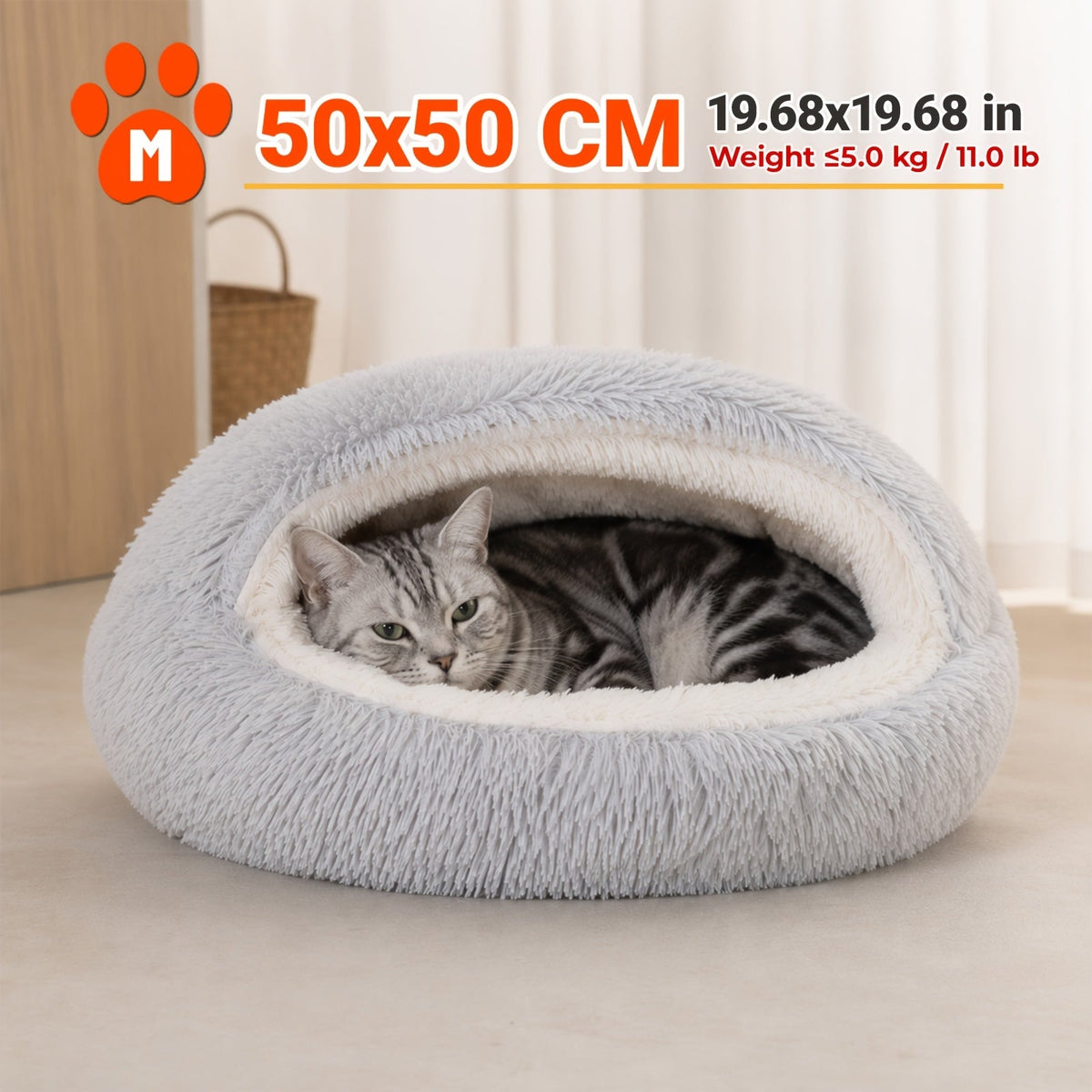 Panier pour animal en forme de coquillage, nid chauffant semi-fermé – Version 2.0 améliorée et épaissie avec éponge PP douce et tissu Oxford, niche d'hiver confortable pour chats, chiots et chiens, intérieur, petit, moyen et grand modèle