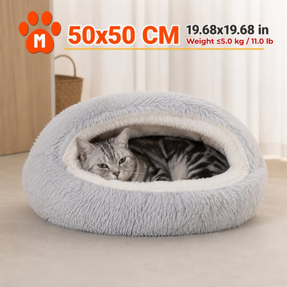 Panier pour animal en forme de coquillage, nid chauffant semi-fermé – Version 2.0 améliorée et épaissie avec éponge PP douce et tissu Oxford, niche d'hiver confortable pour chats, chiots et chiens, intérieur, petit, moyen et grand modèle