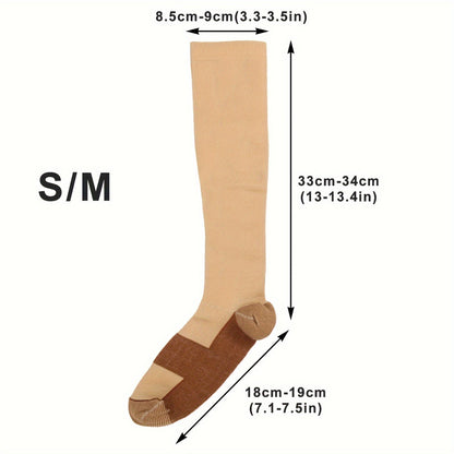 Chaussettes de compression au cuivre, 10 paires pour femmes et hommes – Chaussettes hautes de soutien de la circulation pour la course, le vélo, l'escalade, le sport et le quotidien, S M L XL XXL, Noir/Beige