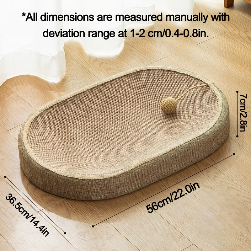 Grand griffoir et lit ovale en sisal pour chat – Tapis à gratter durable de 60 cm avec balle en sisal, aucun assemblage requis, griffoir toutes saisons pour que les chats d'intérieur puissent jouer, dormir et se reposer