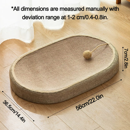Grand griffoir et lit ovale en sisal pour chat – Tapis à gratter durable de 60 cm avec balle en sisal, aucun assemblage requis, griffoir toutes saisons pour que les chats d'intérieur puissent jouer, dormir et se reposer