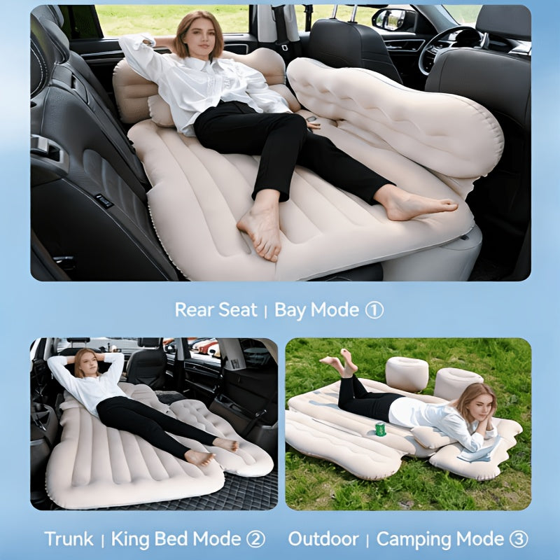 Matelas gonflable de voiture pour SUV et berline, matelas pneumatique floqué doux pour siège arrière, tapis de couchage pliable et portable pour camping, voyages et pique-niques – Pompe à air et sac de rangement inclus, noir, gris, beige, rose