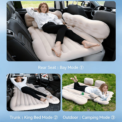 Matelas gonflable de voiture pour SUV et berline, matelas pneumatique floqué doux pour siège arrière, tapis de couchage pliable et portable pour camping, voyages et pique-niques – Pompe à air et sac de rangement inclus, noir, gris, beige, rose