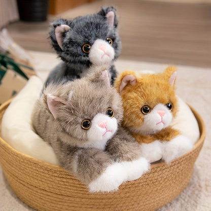 Peluche chat réaliste - adorable chaton en peluche pour enfants, poupée en peluche douce et réaliste disponible en 6 couleurs (marron, gris, orange, noir, noir et blanc, blanc), cadeau pour garçons et filles de tous âges