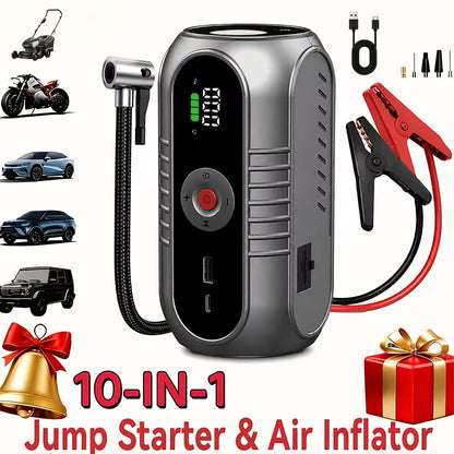 Démarreur de voiture 3000A 9-en-1 avec gonfleur de pneus intégré, ports USB et lampe de secours LED – Booster de batterie portable sans fil 12V pour voitures, camions et SUV – Outil d'urgence routière – Velora