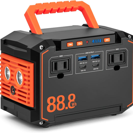 Station d'énergie solaire portable de 88,8 Wh avec panneau solaire 30 W – Batterie de secours 24 000 mAh AC/DC/USB-C pour camping, urgence, CPAP, ventilateurs, ordinateurs portables et usage domestique en extérieur – Panneau solaire en option