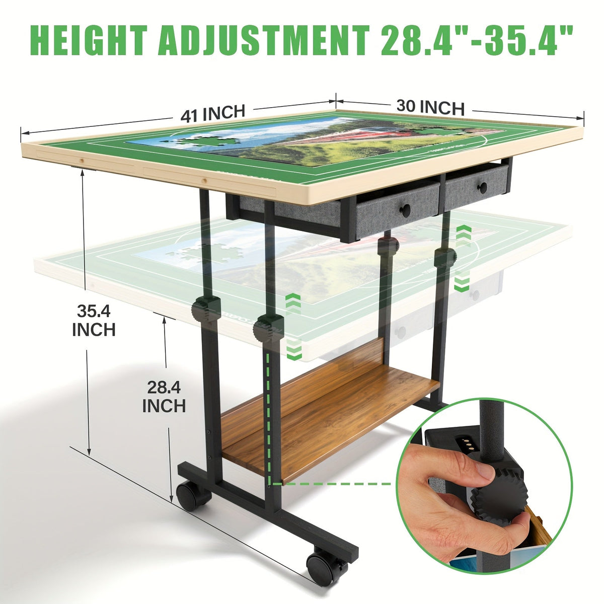 Table à puzzle en bois avec pieds, 6 tiroirs et 4 roulettes - Plateau inclinable à 5 degrés, hauteur réglable, multifonction pour puzzles, échecs et lecture, cadeau de décoration intérieure (35x26" pour 1500 pièces ou 41x30" pour 2000 pièces)