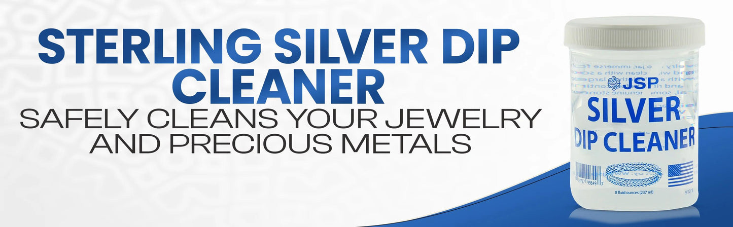 JSP Sterling Silver Dip Cleaner & Tarnish Remover 8oz – 925 & 999 Silver Jewelry Cleaning Solution with Dipping Basket & Microfiber Cloth, Restores Shine to Silver, Gold & Precious Metals
