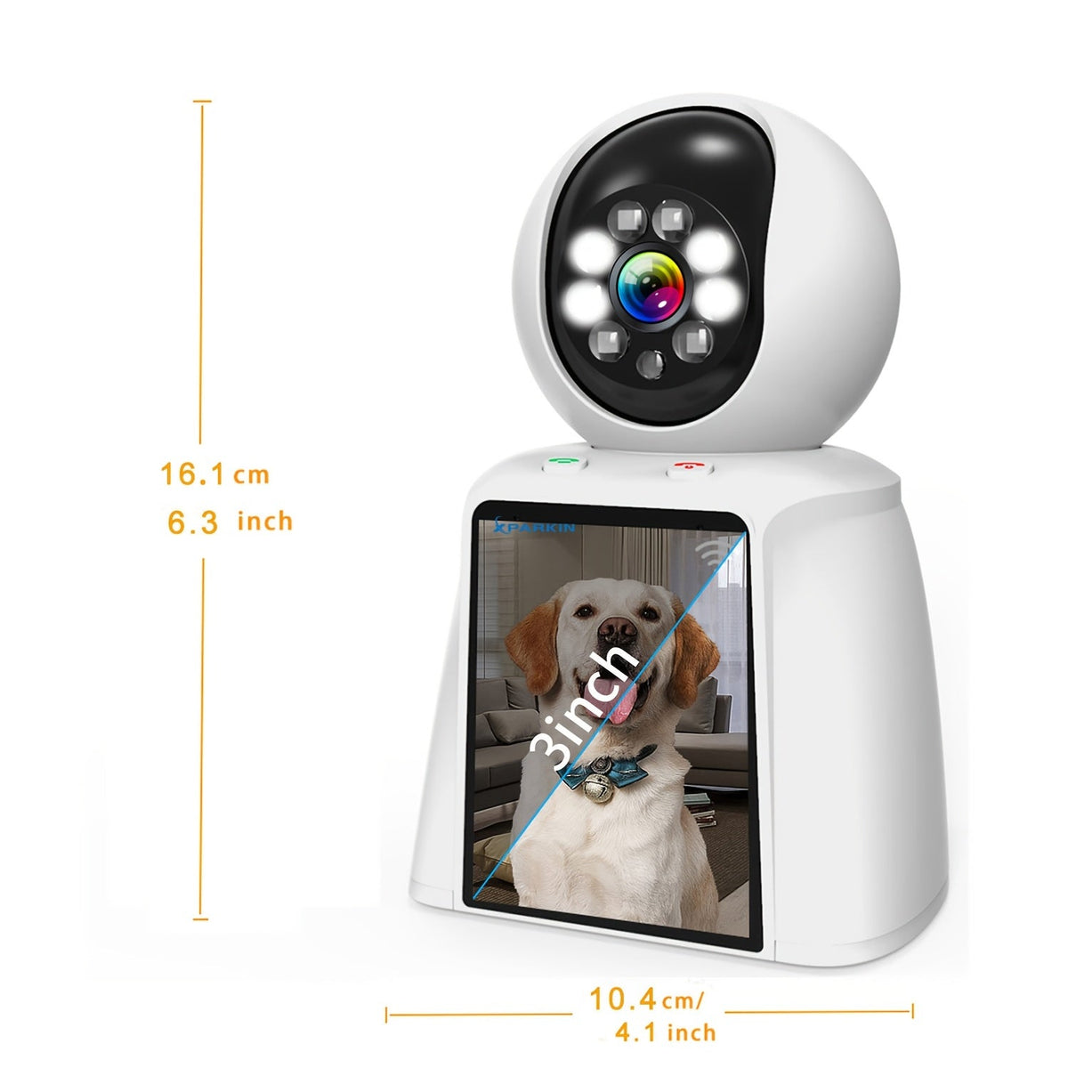 Caméra intérieure WiFi PTZ avec écran intégré de 3 pouces, appel vidéo HD 3MP, audio bidirectionnel, vision nocturne couleur, détection par IA, moniteur pour animaux, bébé et personnes âgées, caméra de sécurité domestique avec contrôle par application