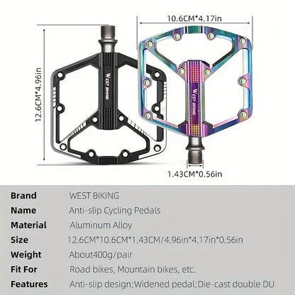 Pédales de vélo en alliage d'aluminium à 3 roulements, antidérapantes et légères, avec douille hexagonale pour VTT et vélos de route – Installation facile, accessoires de cyclisme durables multicolores, 1 paire