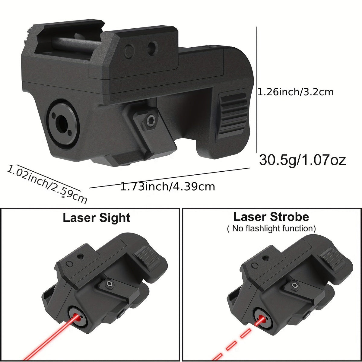 Viseur laser point rouge rechargeable par USB, montage sur rail Picatinny avec mode stroboscopique, compact et léger, classe IIIa 5mW pour pistolets, fusils et armes de poing, dérive et élévation réglables, portée de jour de 30 à 90 mètres