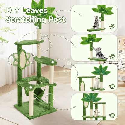 Arbre à chat multi-niveaux de 150 cm pour chats d'intérieur – Grand arbre à chat avec zone de repos en peluche, poteau à griffer en sisal et jouet à balle suspendue – Idéal pour chambre, salon et foyers multi-chats – Velora