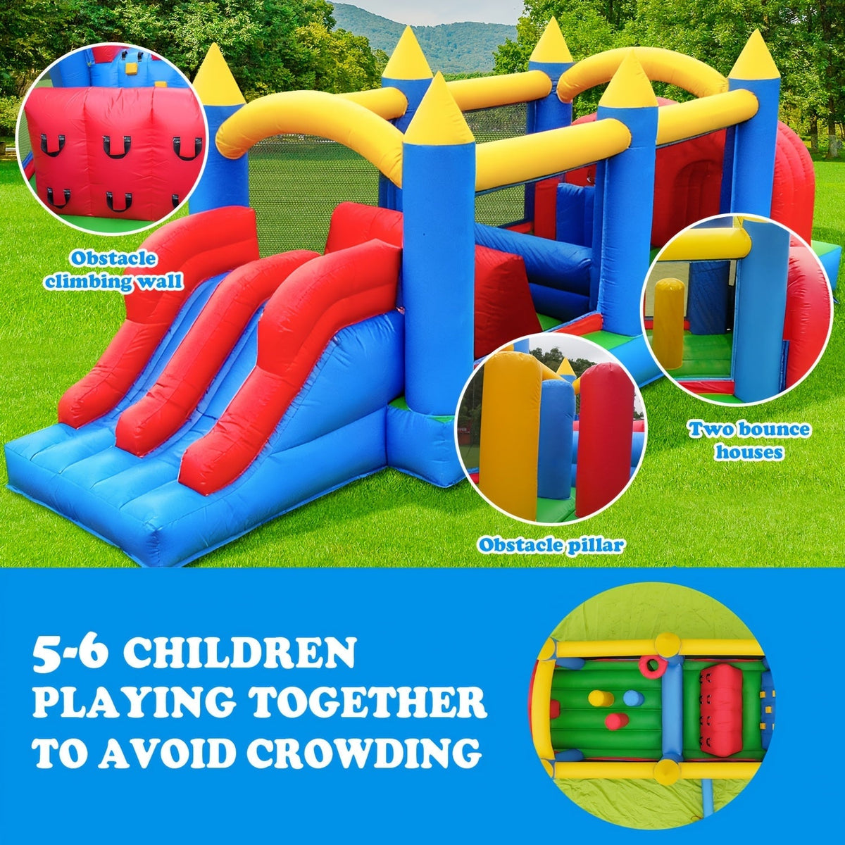 Parcours d'obstacles gonflable de 24 pieds avec double toboggan et soufflerie haute vitesse, parcours d'obstacles de jardin en PVC de qualité commerciale de 0,45 mm de 24x8x8 pieds pour enfants et adultes, installation rapide pour fêtes d'été en plein air