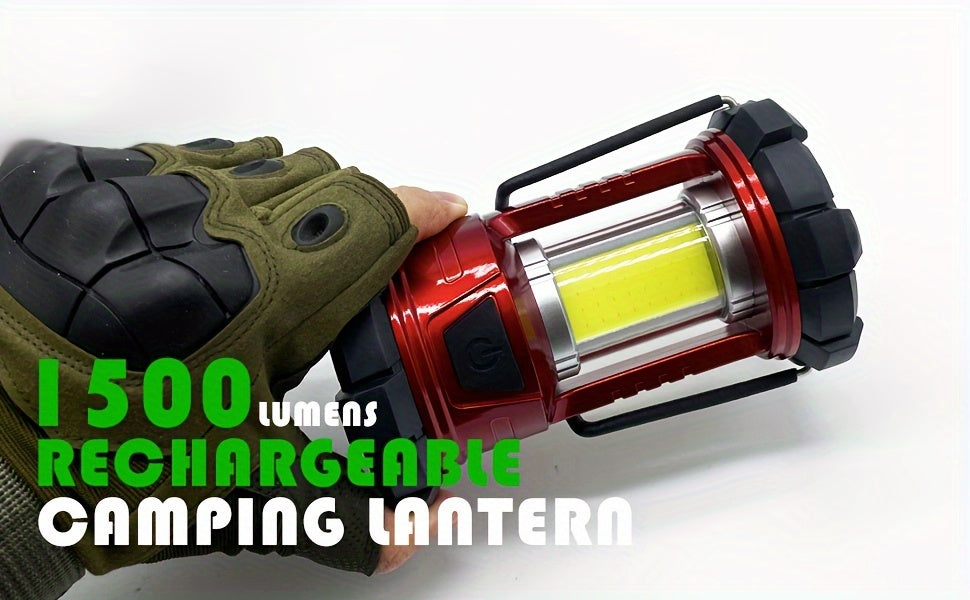 Lot de 2 lanternes de camping LED rechargeables 1500 lm avec chargeur de téléphone, 3 modes d'éclairage, lanterne portable pour ouragan et urgence, camping, randonnée, coupure de courant, survie en extérieur
