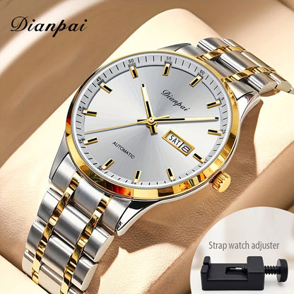Montre mécanique automatique pour homme – Bracelet fin en acier inoxydable, aiguilles lumineuses, affichage du calendrier, sans pile – Montre de luxe habillée pour le travail, cadeau idéal