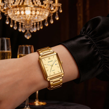 Ensemble de 4 pièces montre et bijoux pour homme – Montre à quartz avec collier, bracelet et bague, affichage de la date style business décontracté, coffret cadeau de luxe pour homme en noir, argent et or